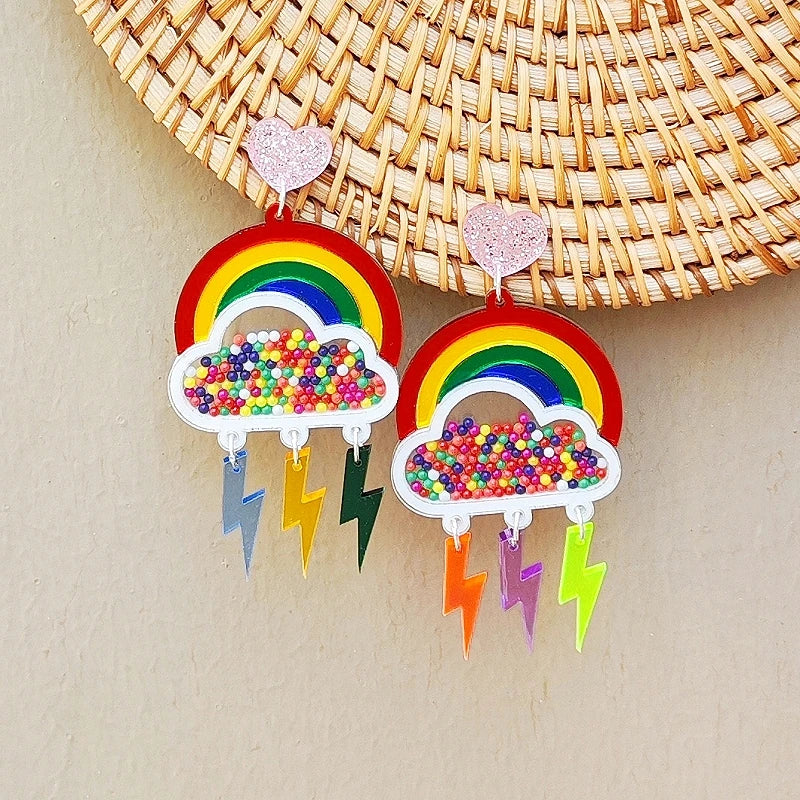 Boucles d'oreilles pendantes arc-en-ciel foudre