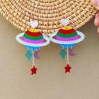Boucles d'oreilles pendantes arc-en-ciel planète