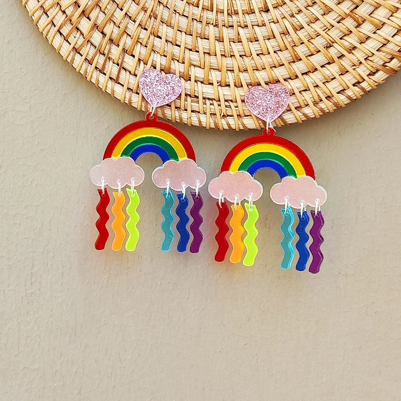 Boucles d'oreilles pendantes arc-en-ciel pluie