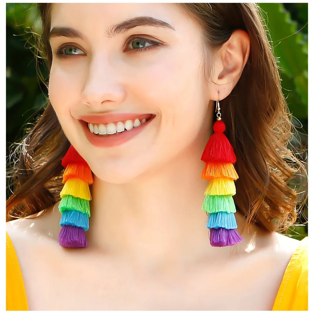 Boucles d'oreilles pendantes arc-en-ciel femme
