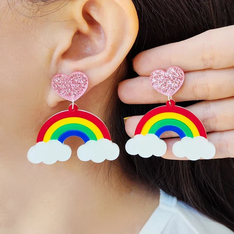 Boucles d'oreilles pendantes arc-en-ciel nuages