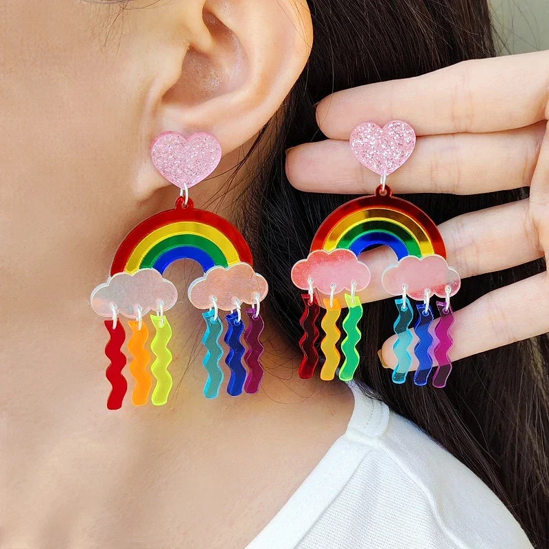 Boucles d'oreilles pendantes arc-en-ciel pluie