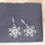 Silver Plated Metatron Cube Dangle Earrings