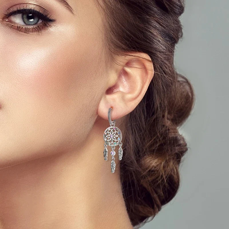 Dreamcatcher Dangle Earrings with Zircon