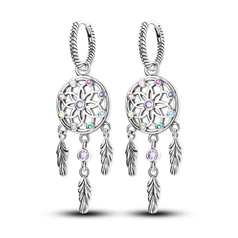 Dreamcatcher Dangle Earrings with Zircon
