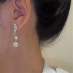 Dangling Earrings with 2 Pearls and Rhinestones