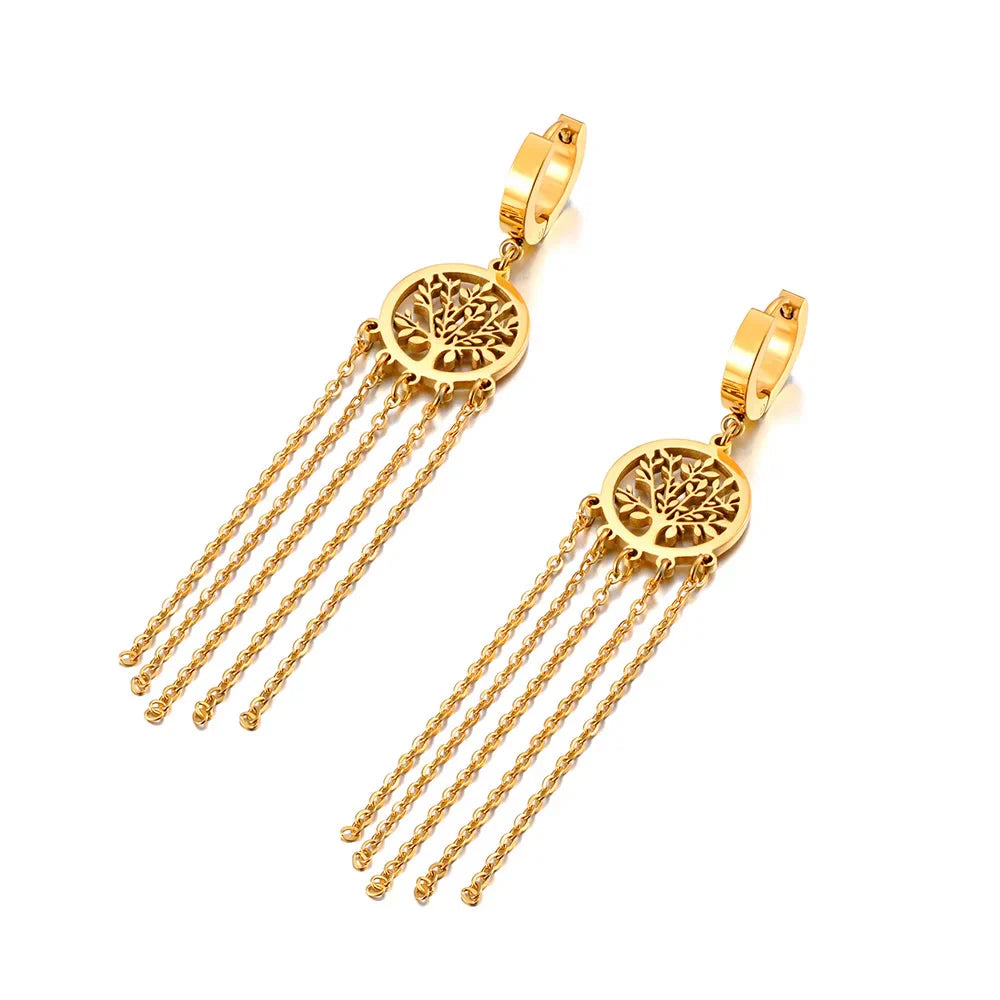 Dangling Earrings with Gold Tree of Life