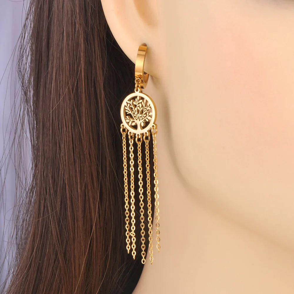 Dangling Earrings with Gold Tree of Life