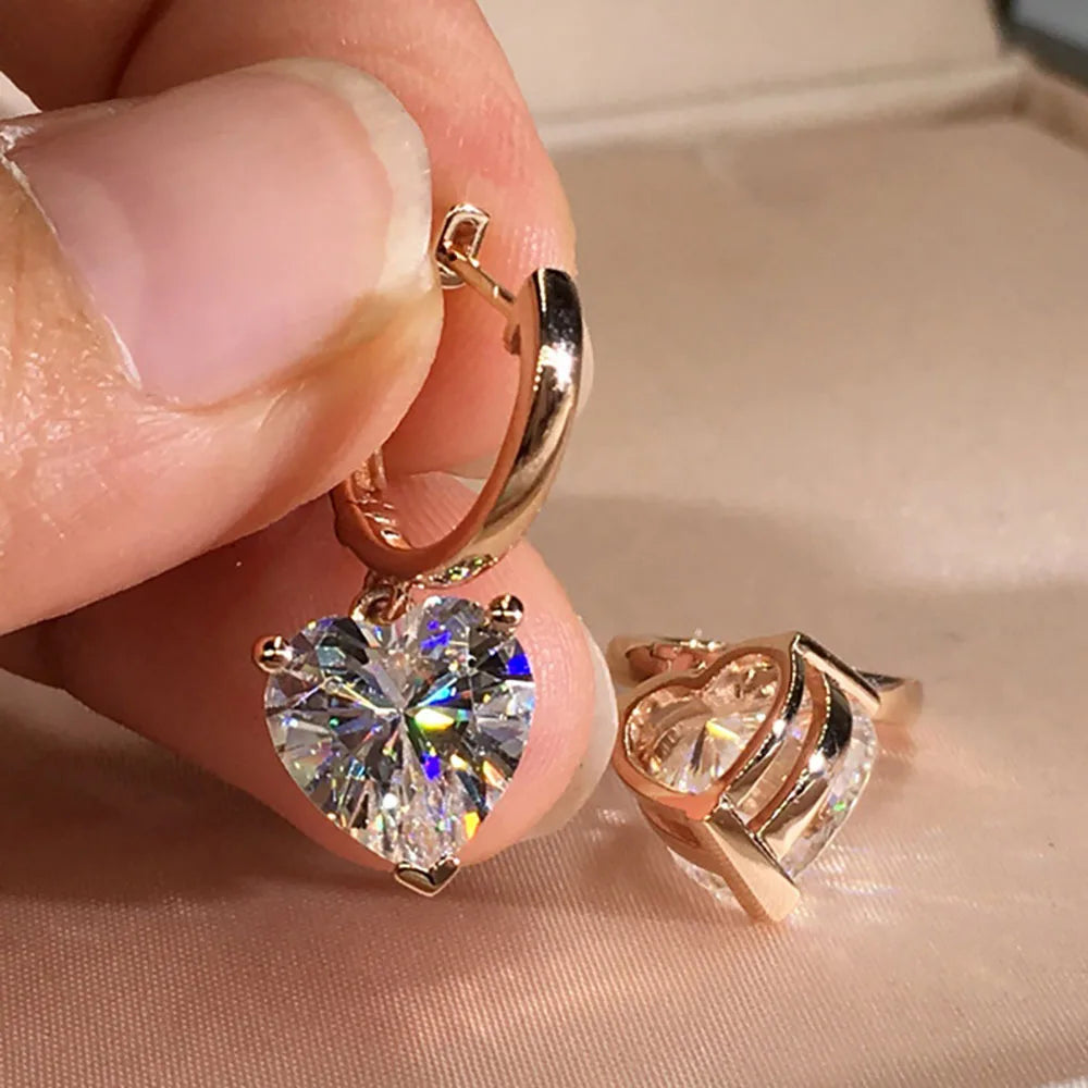 Dangling Earrings with Zircon Heart