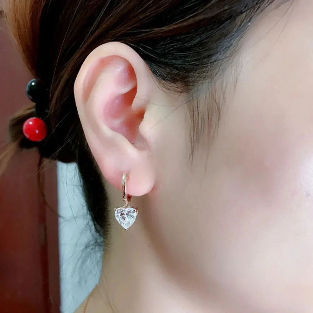 Dangling Earrings with Zircon Heart