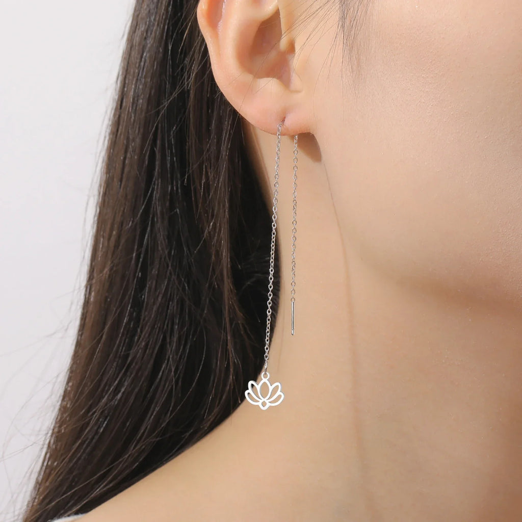 Dangling Earrings with Fine Silver Lotus Flower