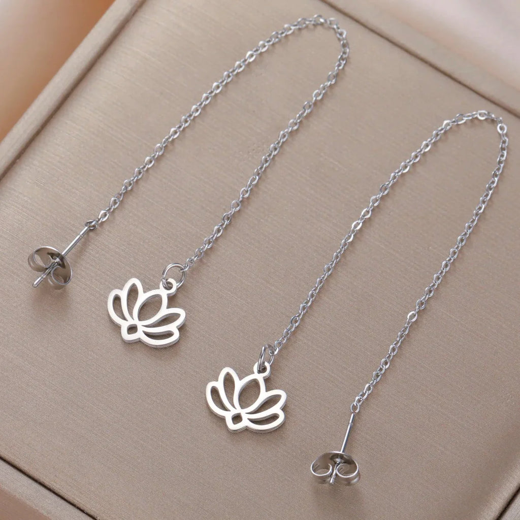 Dangling Earrings with Fine Silver Lotus Flower