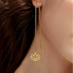 Dangling Earrings with Fine Gold Lotus Flower