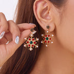Boucles d'Oreilles Pendantes avec Flocon de Neige rouge