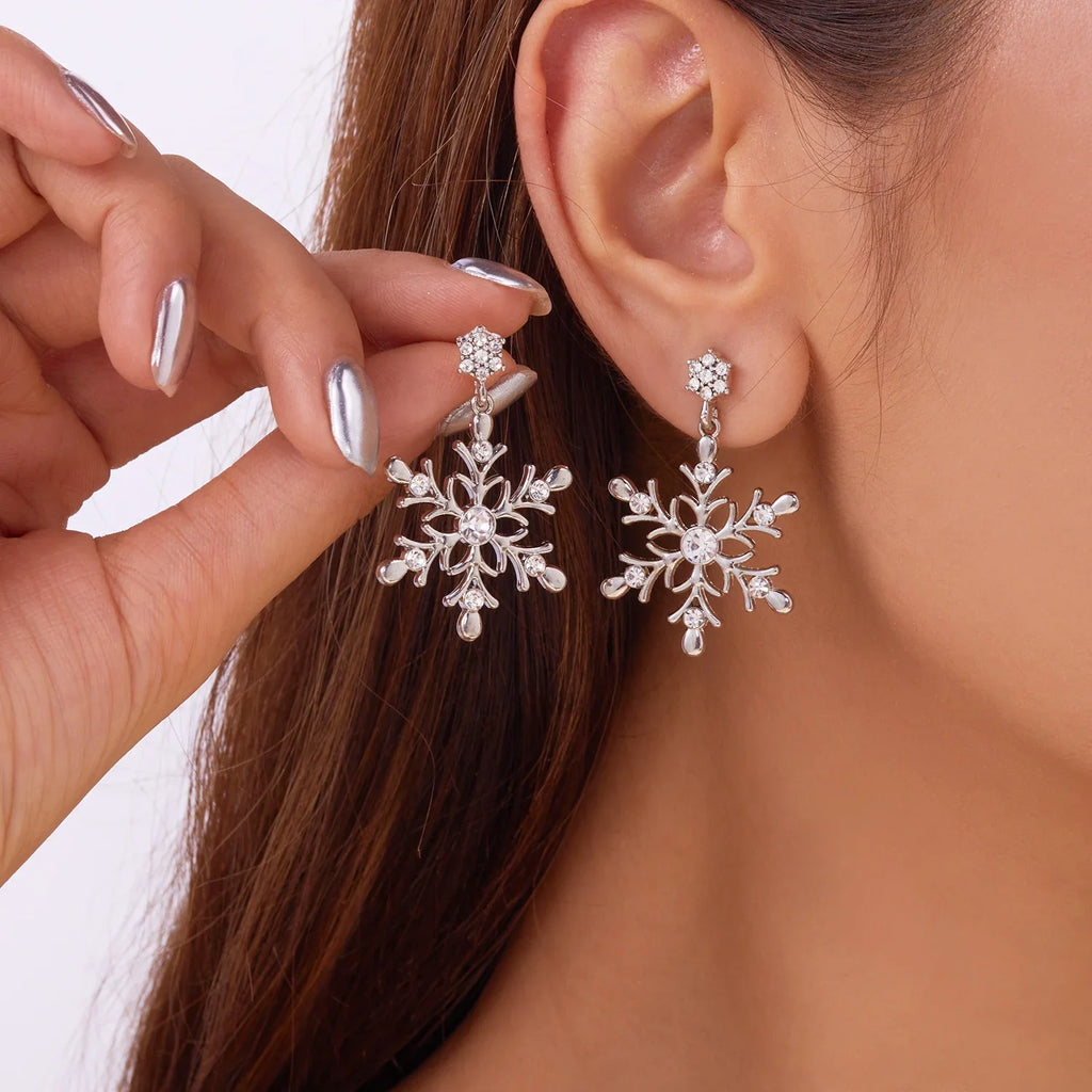 Boucles d'Oreilles Pendantes avec Flocon de Neige argent 1
