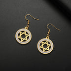 Boucles d'oreilles pendantes avec l'étoile de David et strass symbolique juive or