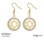 Boucles d'oreilles pendantes avec l'étoile de David et strass symbolique juive or