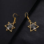 Boucles d'oreilles pendantes avec Menorah et l'étoile de David symboles juifs