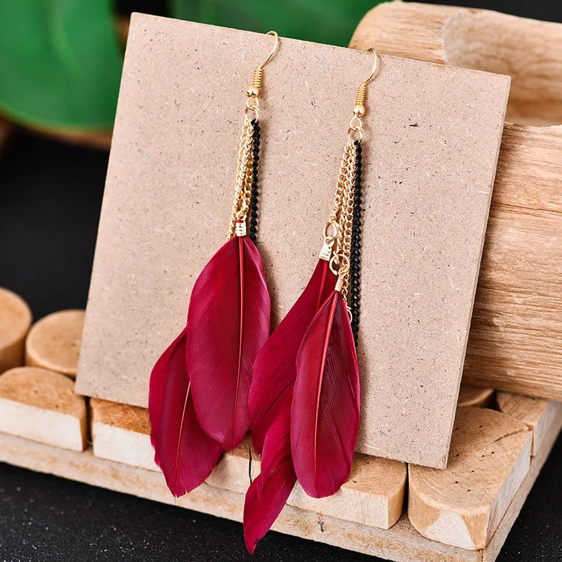 Dangling Earrings with Colored Feathers 5