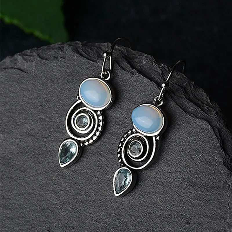 Dangling Earrings with Zircon Moonstone