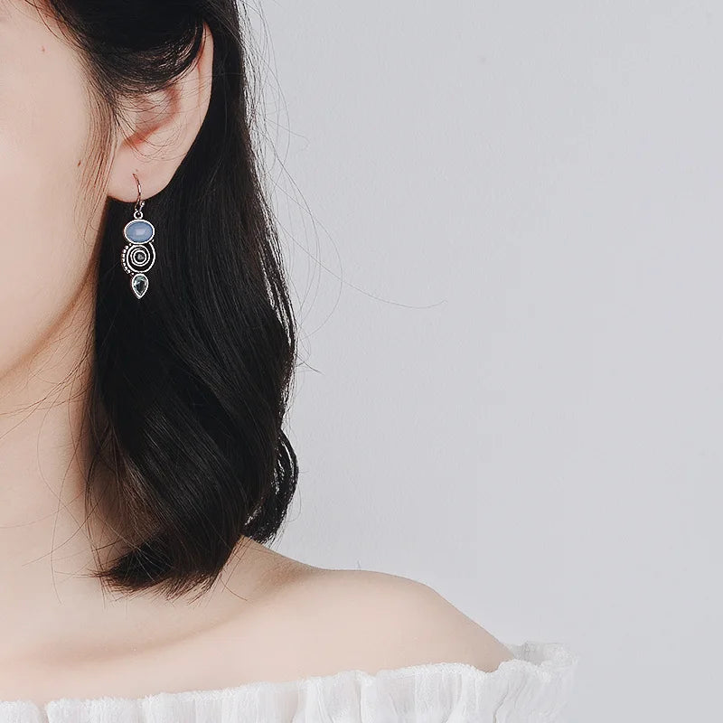 Dangling Earrings with Zircon Moonstone
