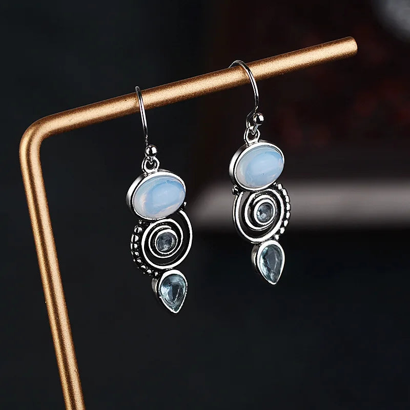 Dangling Earrings with Zircon Moonstone