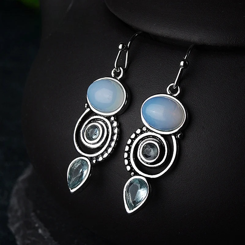 Dangling Earrings with Zircon Moonstone