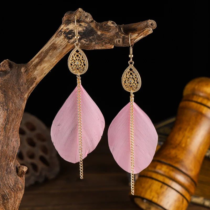 Boucles d'Oreilles Pendantes Bohêmes Plume 6