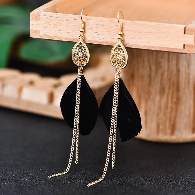 Boucles d'Oreilles Pendantes Bohêmes Plume 3