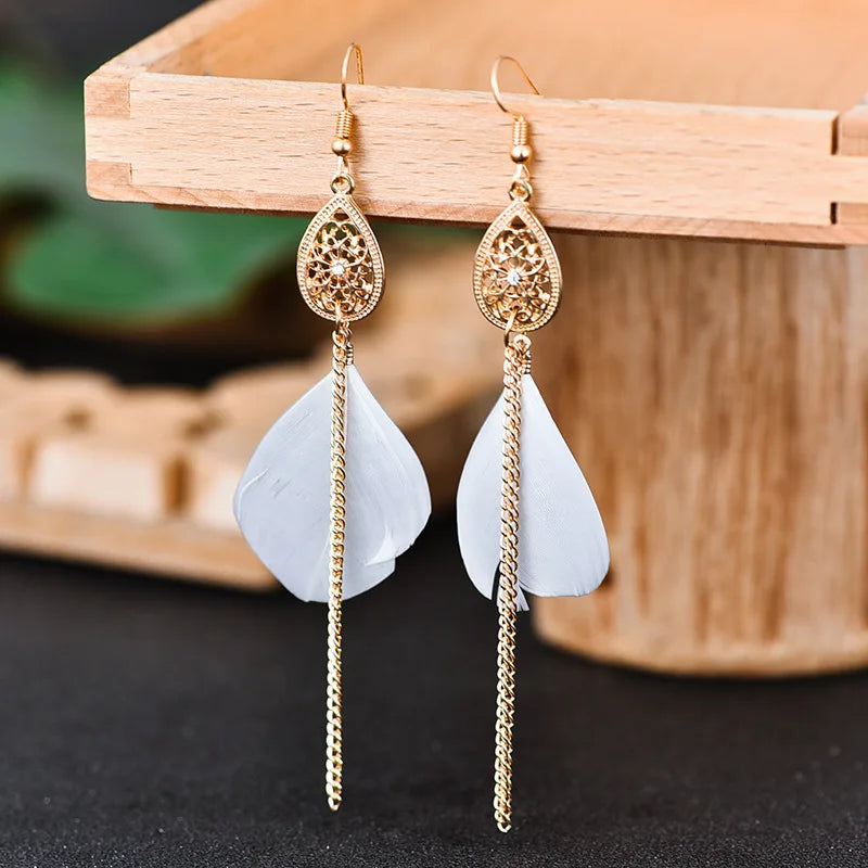 Boucles d'Oreilles Pendantes Bohêmes Plume 5