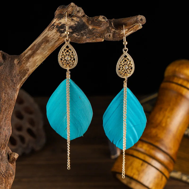 Boucles d'Oreilles Pendantes Bohêmes Plume