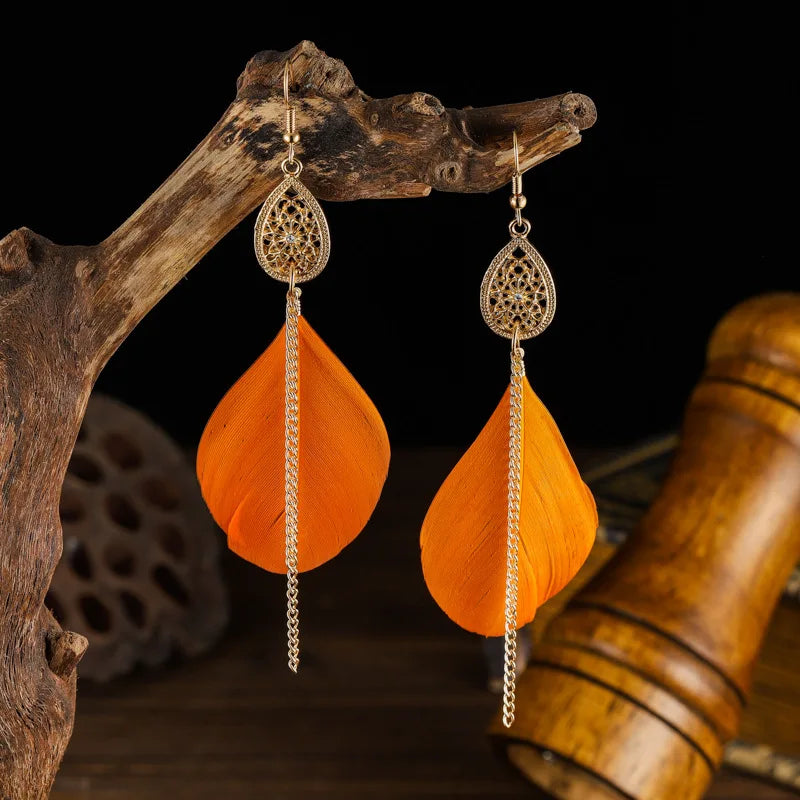 Boucles d'Oreilles Pendantes Bohêmes Plume