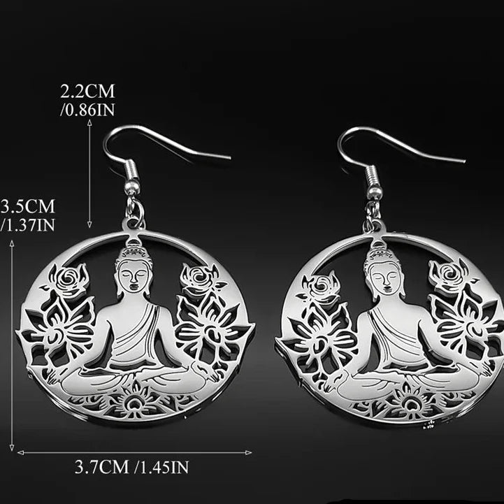Buddha and Lotus Flower Dangle Earrings