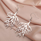 Boucles d'Oreilles Pendantes en Branches Corail argent