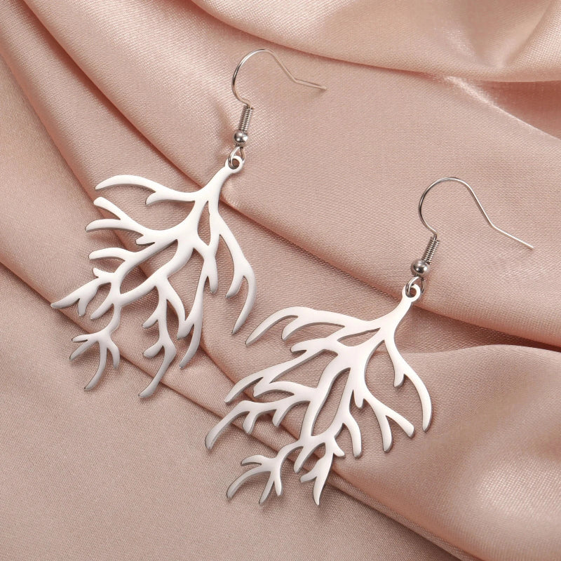 Dangling Earrings in Silver Coral Branches
