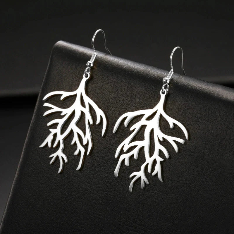 Boucles d'Oreilles Pendantes en Branches Corail argent