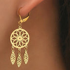 Dreamcatcher Dangle Earrings Gold