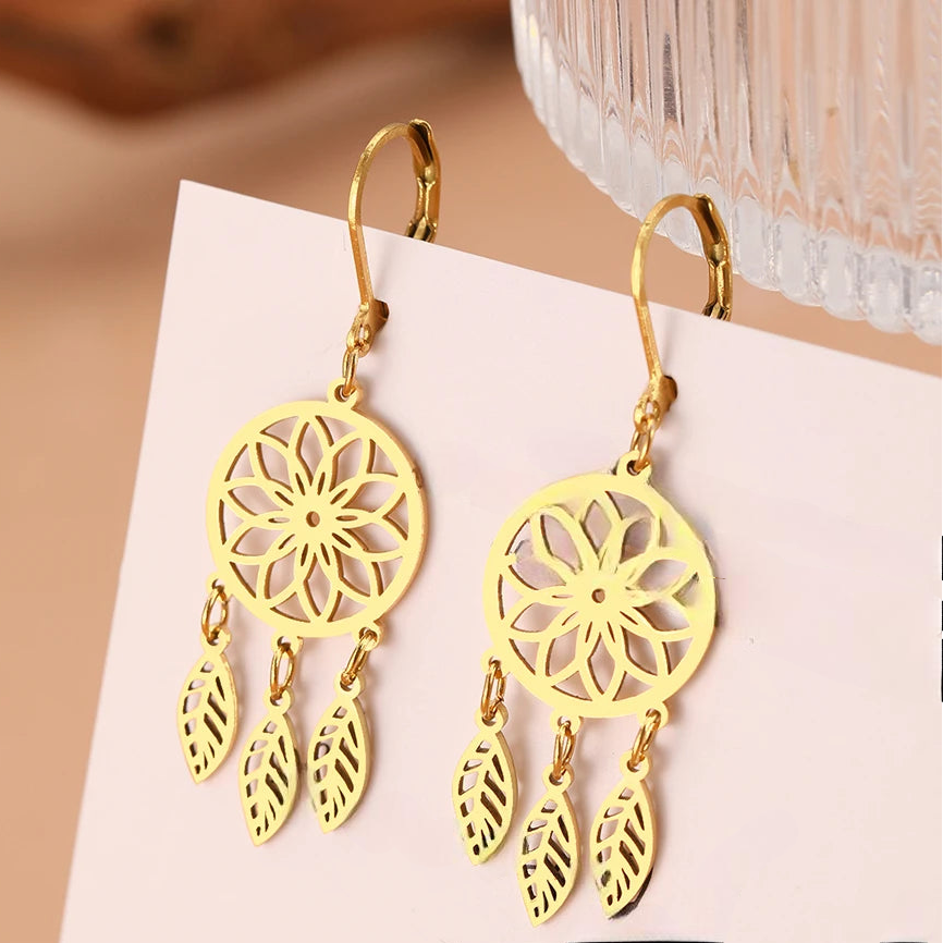 Dreamcatcher Dangle Earrings Gold