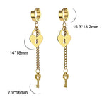 Boucles d'oreilles pendantes clef et cadenas