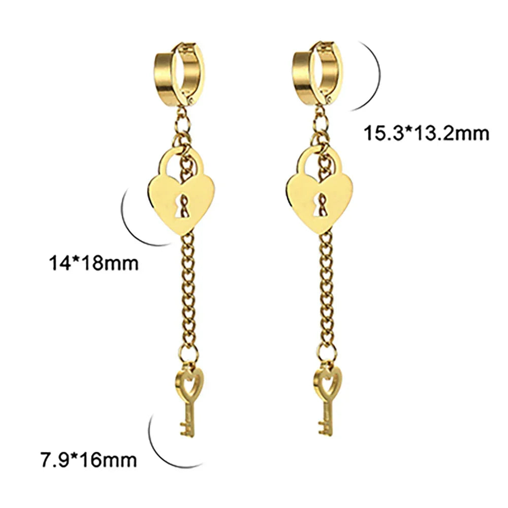 Boucles d'oreilles pendantes clef et cadenas