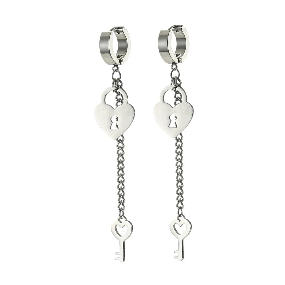 Boucles d'oreilles pendantes clef et cadenas argent