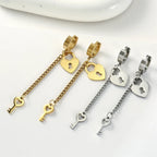 Boucles d'oreilles pendantes clef et cadenas or