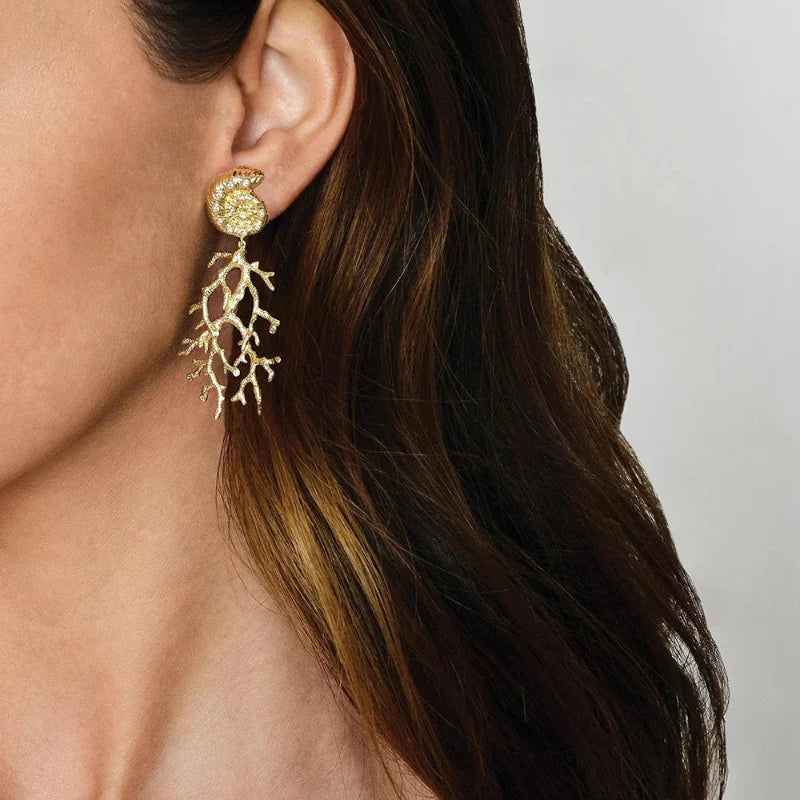 Conch and Coral Dangling Earrings