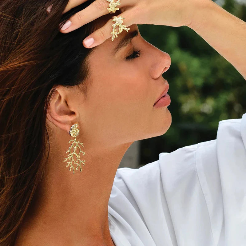 Conch and Coral Dangling Earrings