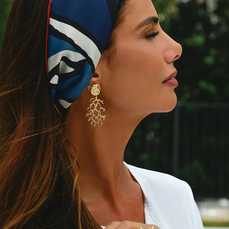 Conch and Coral Dangling Earrings