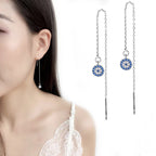 Long Earrings Evil Eye Blue Turkish Crystal