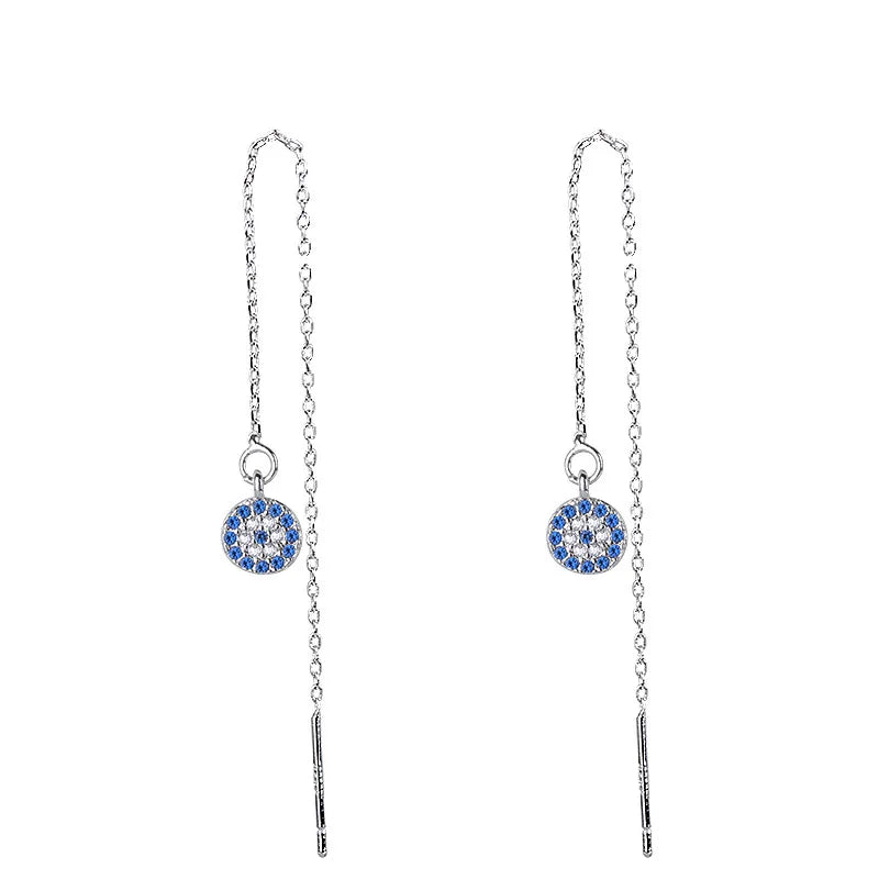 Long Earrings Evil Eye Blue Turkish Crystal