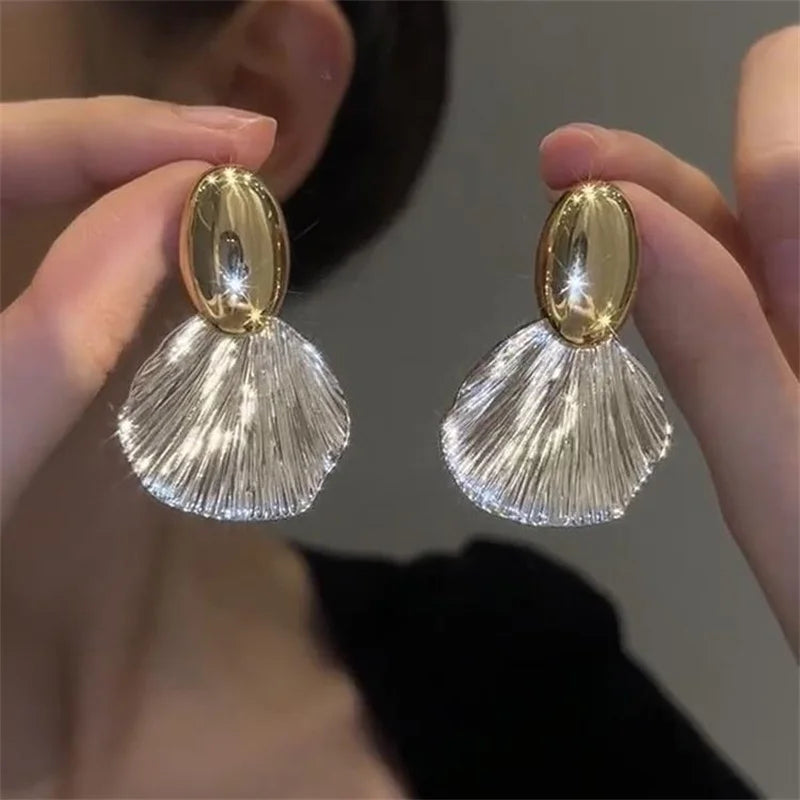 Boucles d'Oreilles Pendantes Coquillage en Forme de Coquilles Saint-Jacques