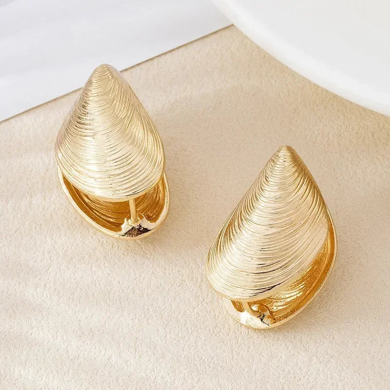 Gold Hanging Earrings with Shells and Mussels
