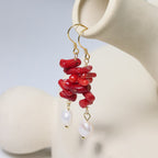 Coral Drop Earrings with Pearls